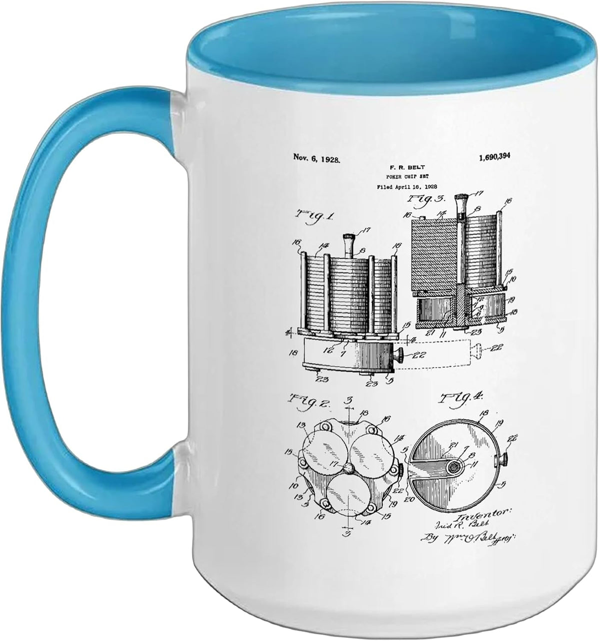 Poker Chip Set Patent Blueprint Retro Poker Player Drawing Ceramic Mug