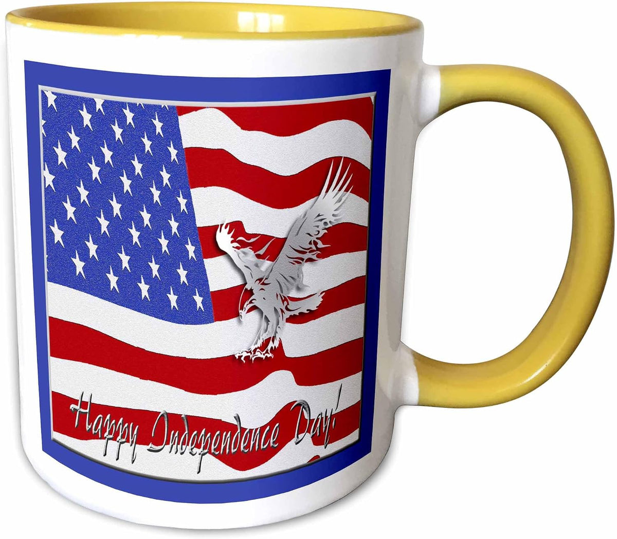Indenpence Day, American Flag & Silver Ceramic Mug