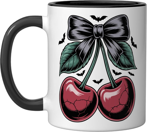 Dark Coquette Cherry Bow Spooky Bat Goth Aesthetic Ceramic Mug