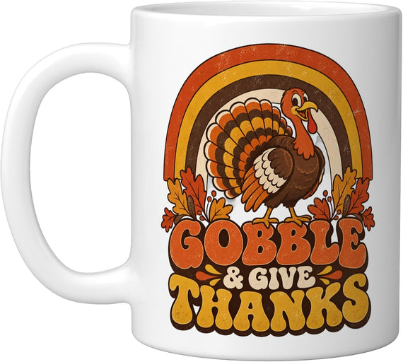 Groovy Turkey Rainbow Thanksgiving Harvest Ceramic Mug