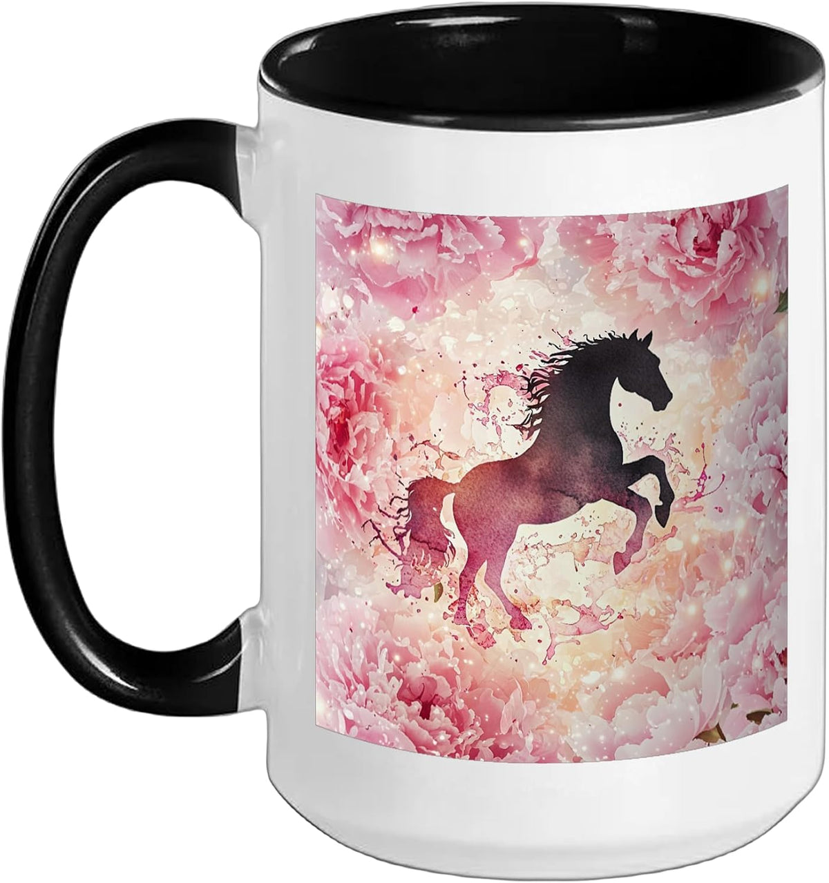 Horse Watercolor Flowers Art Ceramic Mug