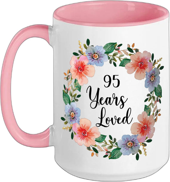 95 Years Loved 95th Birthday Floral 95 Years Loved For Ceramic Mug
