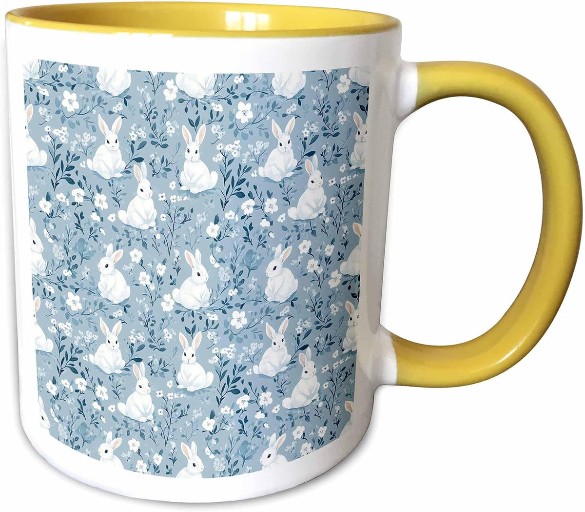 Blue Pattern Of Easter Bunnies And Flowers Ceramic Mug