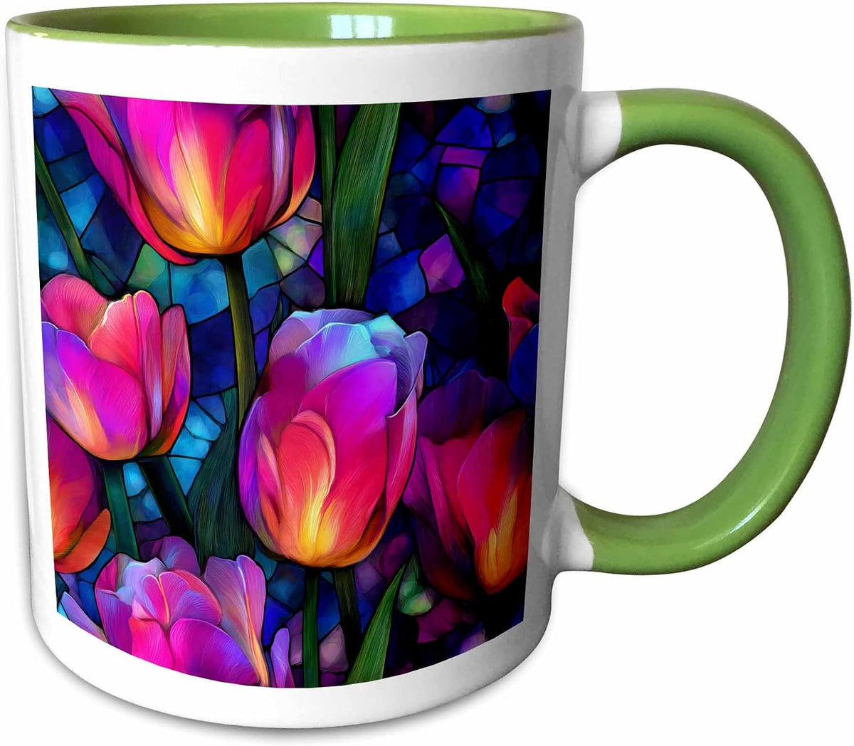 Bright Pink Image Of Stained Glass Tulip Ceramic Mug