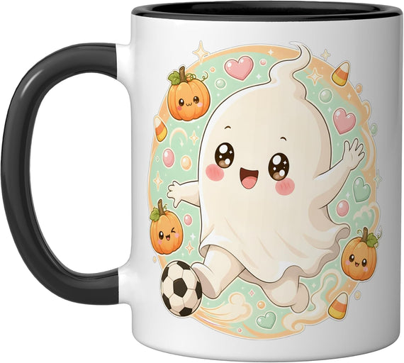 Halloween Soccer Kawaii Ghost Kicking Ball Kids Ceramic Mug