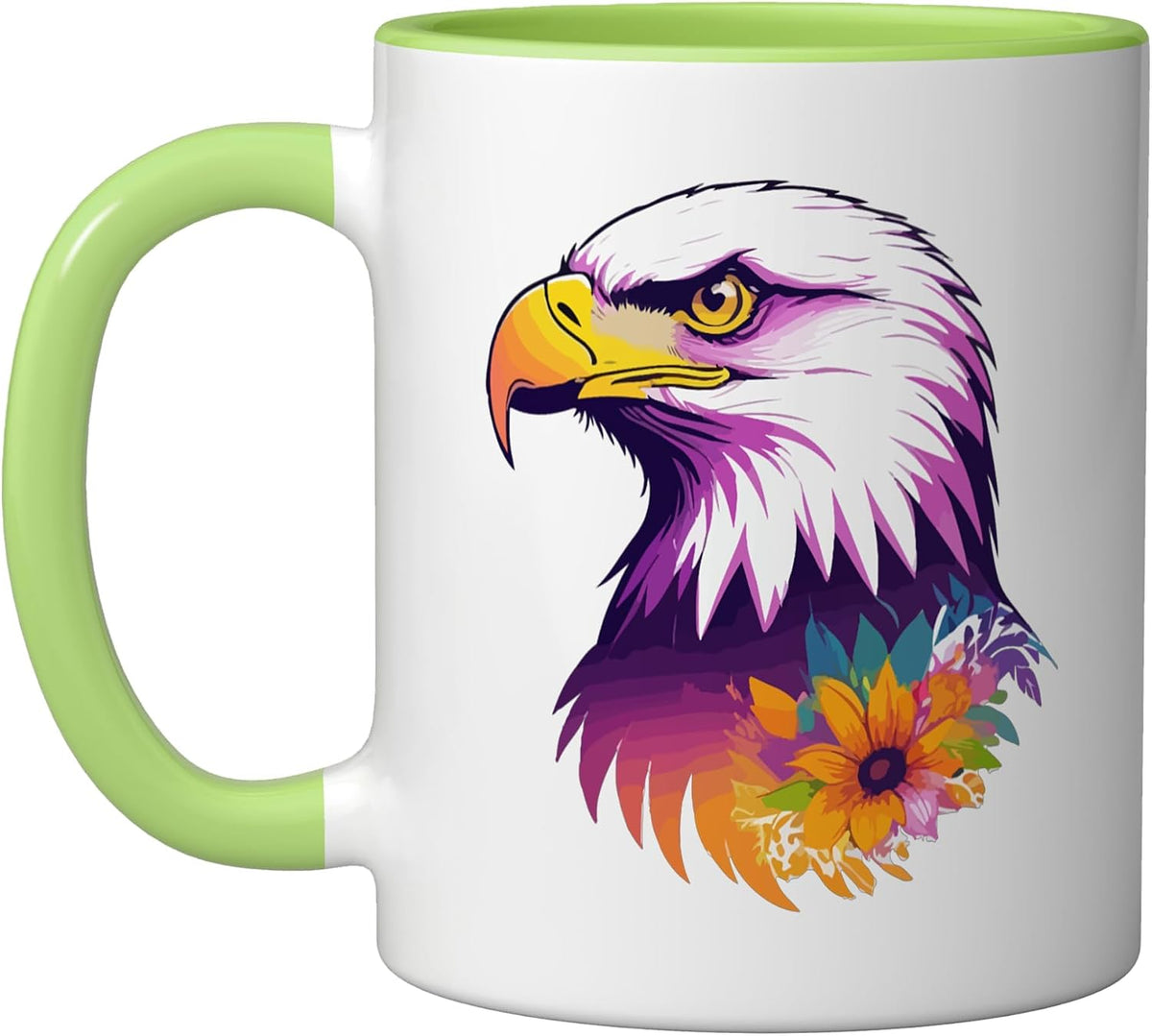 Proud Eagle Art With Colorful Flower - Eagle Ceramic Mug