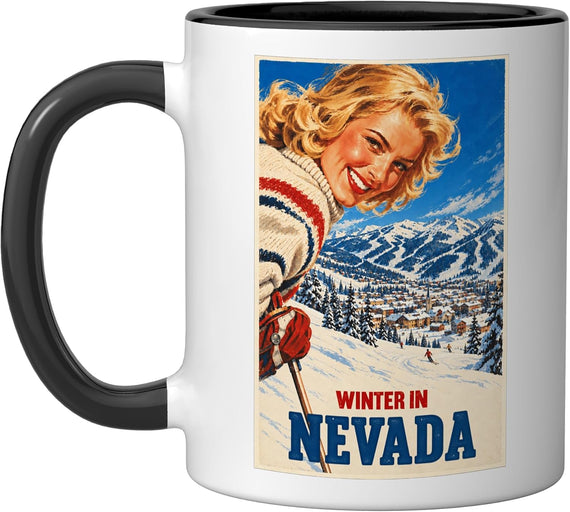 Vintage Ski Poster Winter in Nevada Ceramic Mug