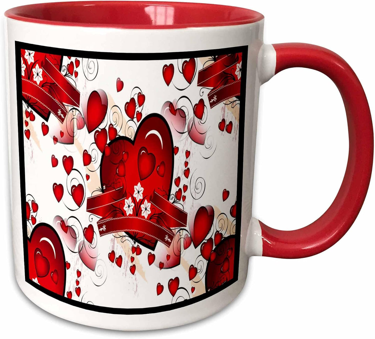 Valentine Red Hearts Designs Ceramic Mug