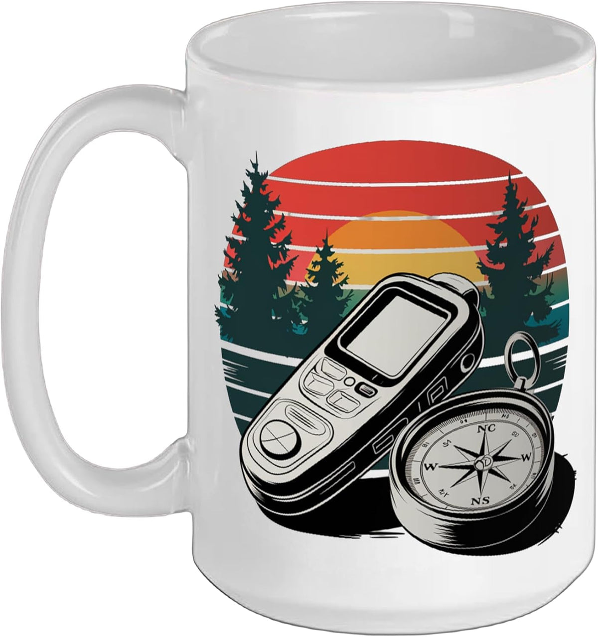 Geocache Hunting & Geocaching Sunset Compass Adventure Ceramic Mug