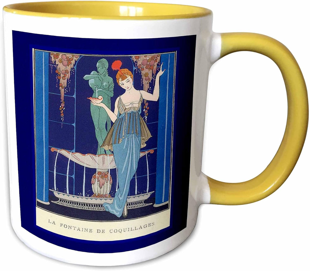 Vintage French Lady In Blue Scene Art Ceramic Mug