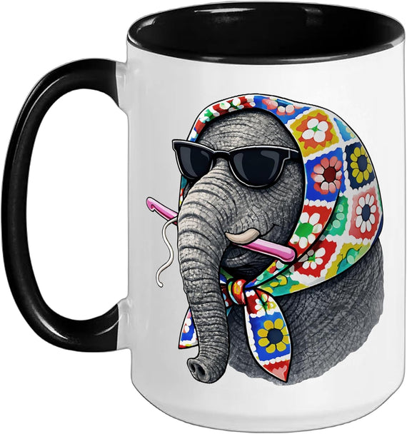 Elephant Animal Granny Square Crochet Yarn Crocheting Ceramic Mug