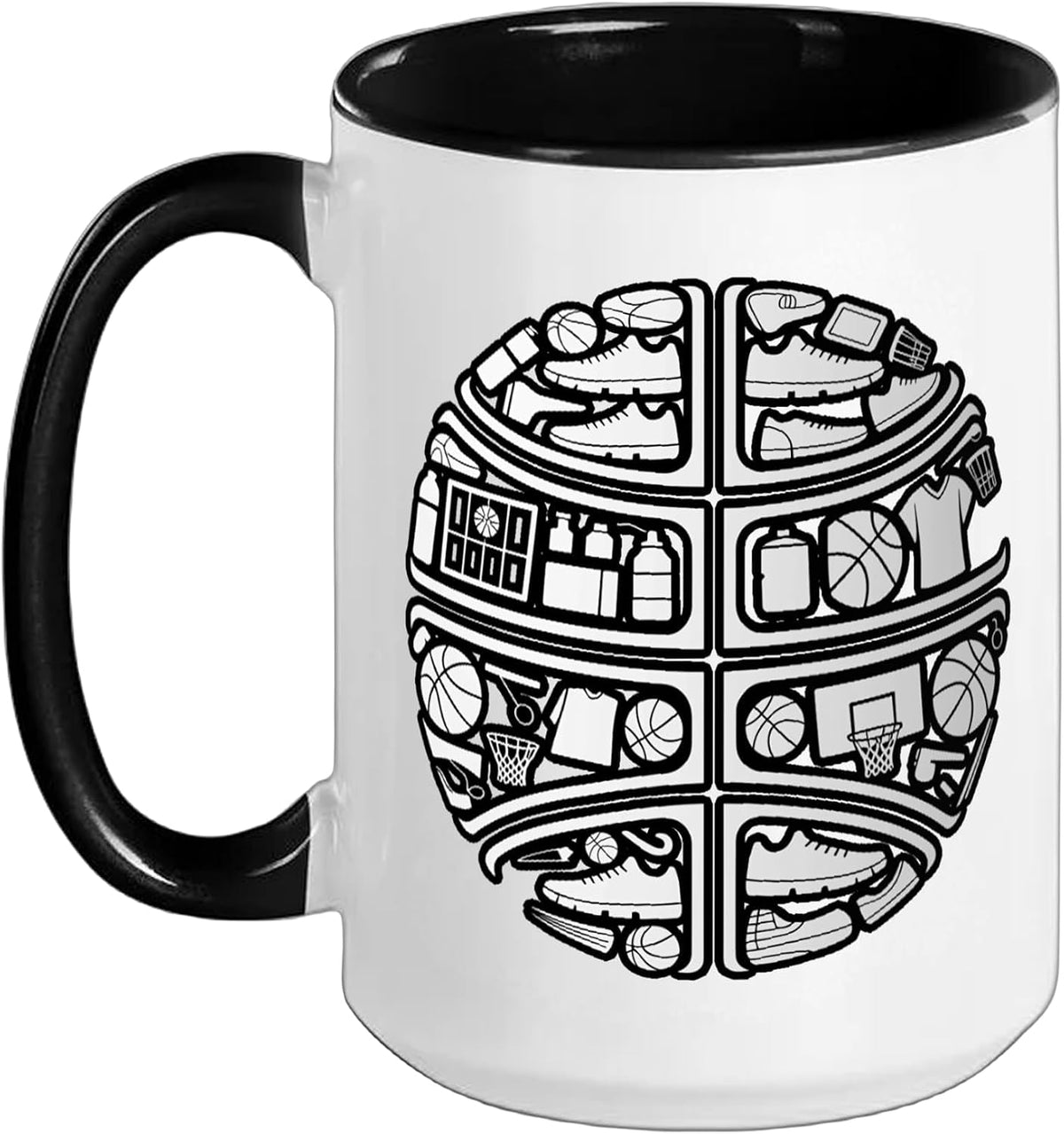 Basketball Equipment Icon Silhouette Basket Hoop Player Ceramic Mug