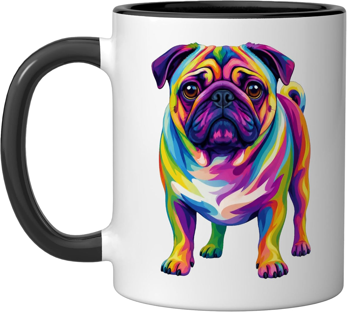 Rainbow Color Dog Pug Art Ceramic Mug