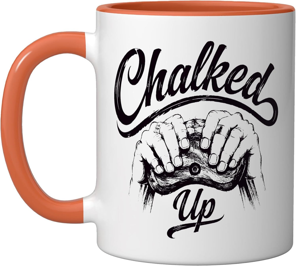 Chalked Up Rock Climbing Hands Retro Script Funny Ceramic Mug