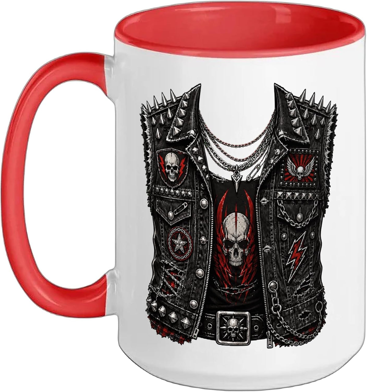 Studded Skull Battle Vest Heavy Metal Rocker Ceramic Mug