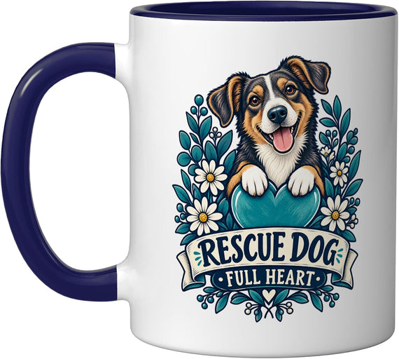 Happy Rescue Dog Full Heart Design For Adopted Pet Lovers Ceramic Mug