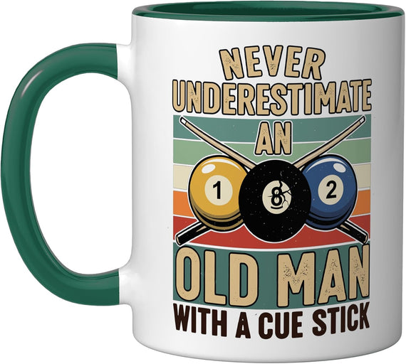 Never Underestimate An Old Man With A Cue Stick Retro Ceramic Mug