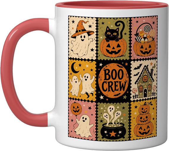 Halloween Boo Crew Ghost Pumpkin Postage Stamps Ceramic Mug