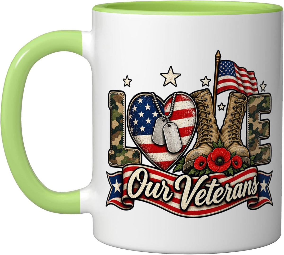 Love Our Heroes Camo Flag Heart Boots Poppies Veterans Day Ceramic Mug