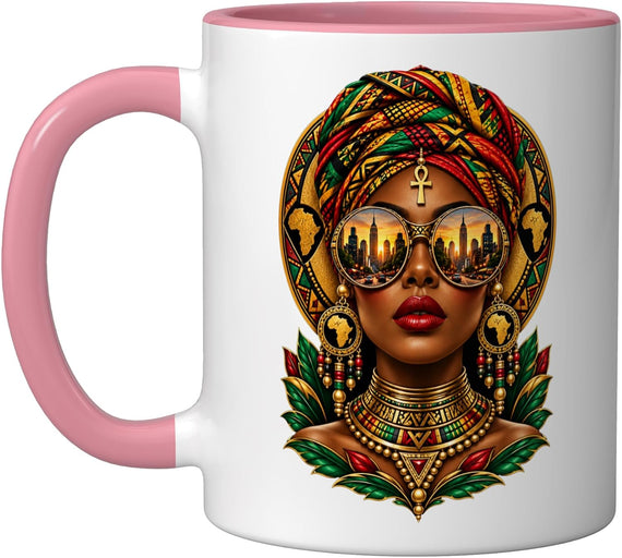 African Woman Ankh New York City Graphic Tee Ceramic Mug