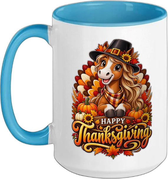 Happy Thanksgiving Horse Fall Autumn Turkey Season Design Ceramic Mug