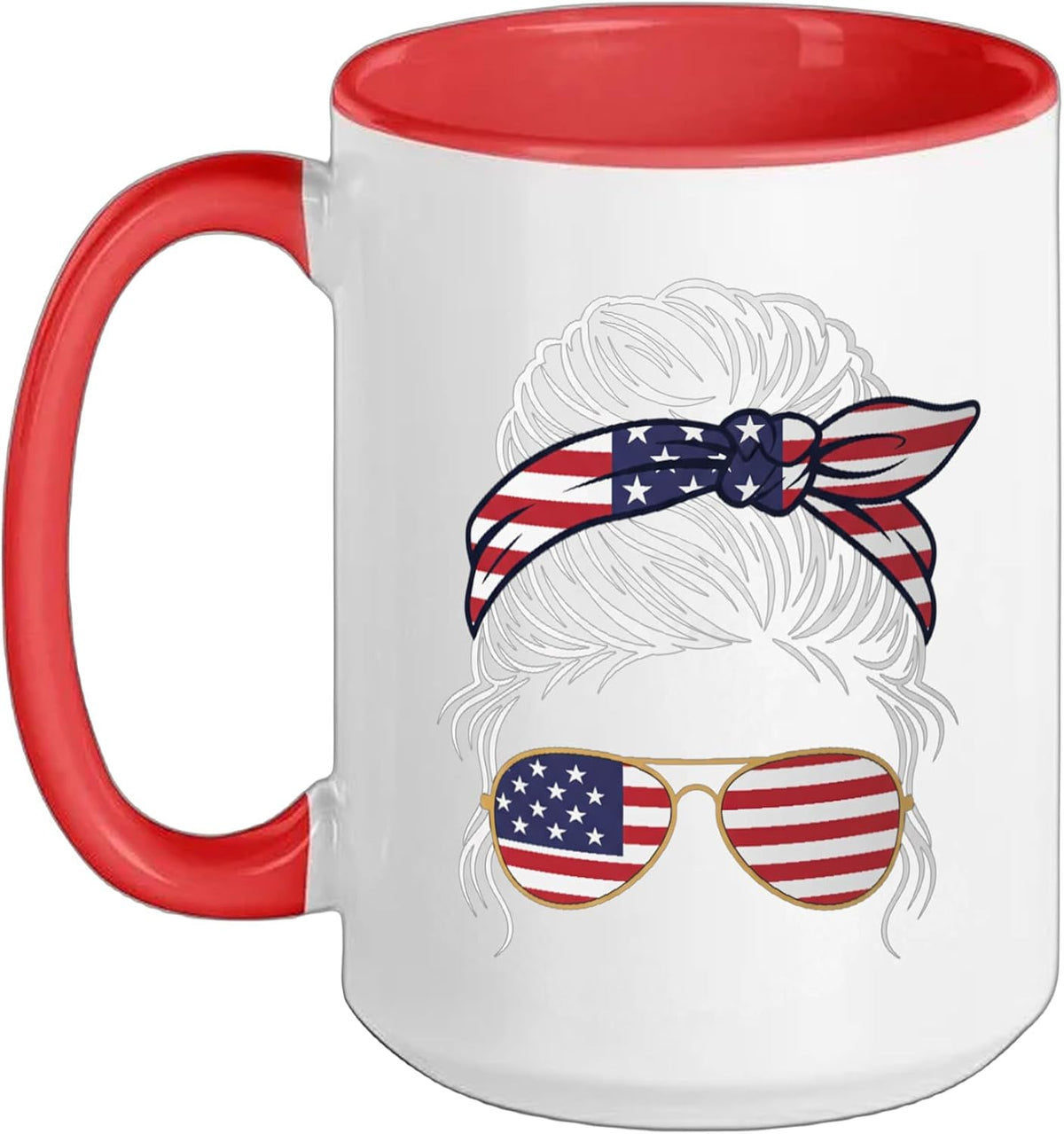 Messy Bun Bandana & Aviator Sunglasses - Patriotic Stars Ceramic Mug