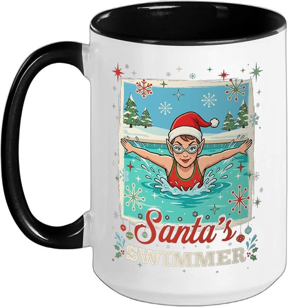 Swimmer Santa Hat Elf Womens Christmas Ceramic Mug