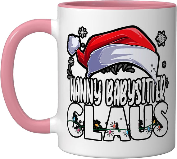 Nanny Babysitter Claus Santa Hat Lights Ceramic Mug