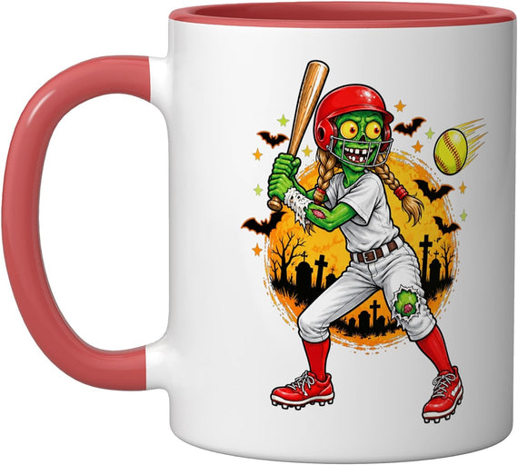 Zombie Softball Player Halloween Graveyard Ceramic Mug