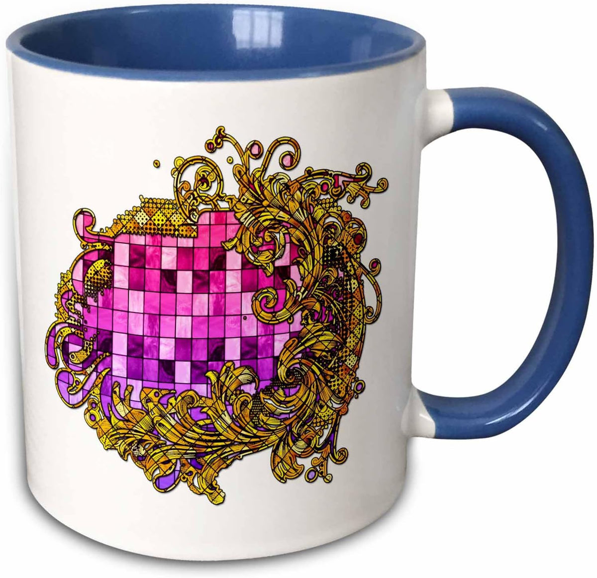 Yellow Stained Glass Flourishes With Pink Ceramic Mug