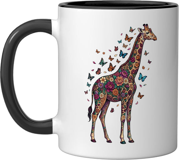 Giraffe Colorful Floral Butterfly Flowers Botanical Ceramic Mug