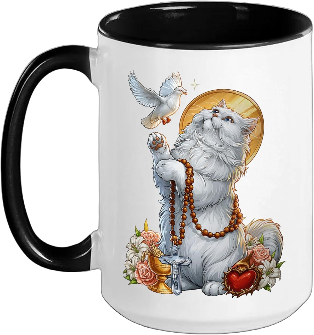 Persian Cat Coquette Christian Heart Cross Crucifix Dove Ceramic Mug