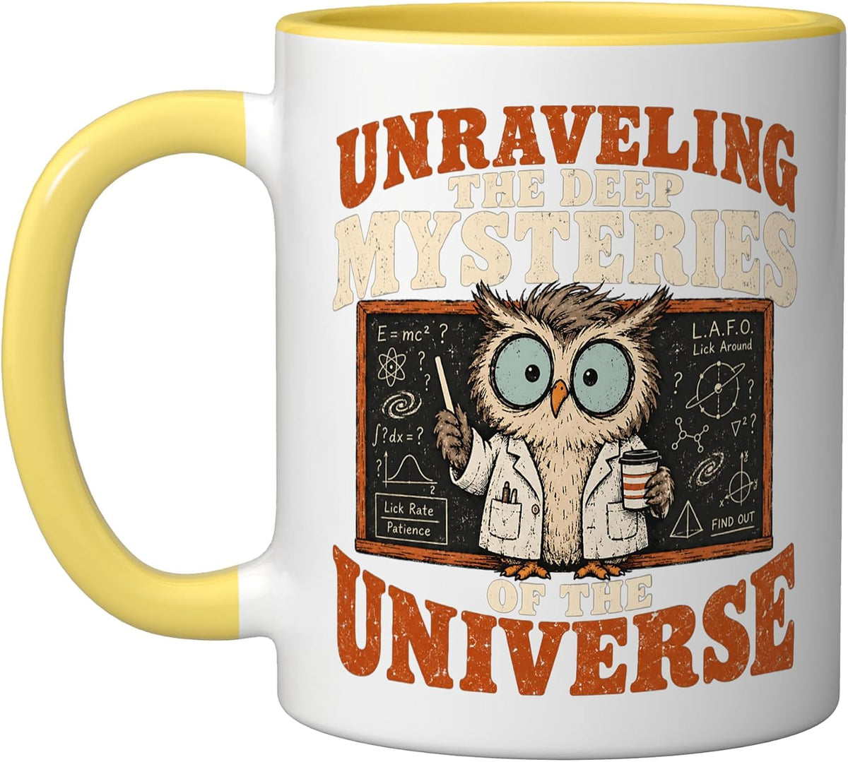 Unraveling Universe Mysteries Science Owl Funny Science Ceramic Mug