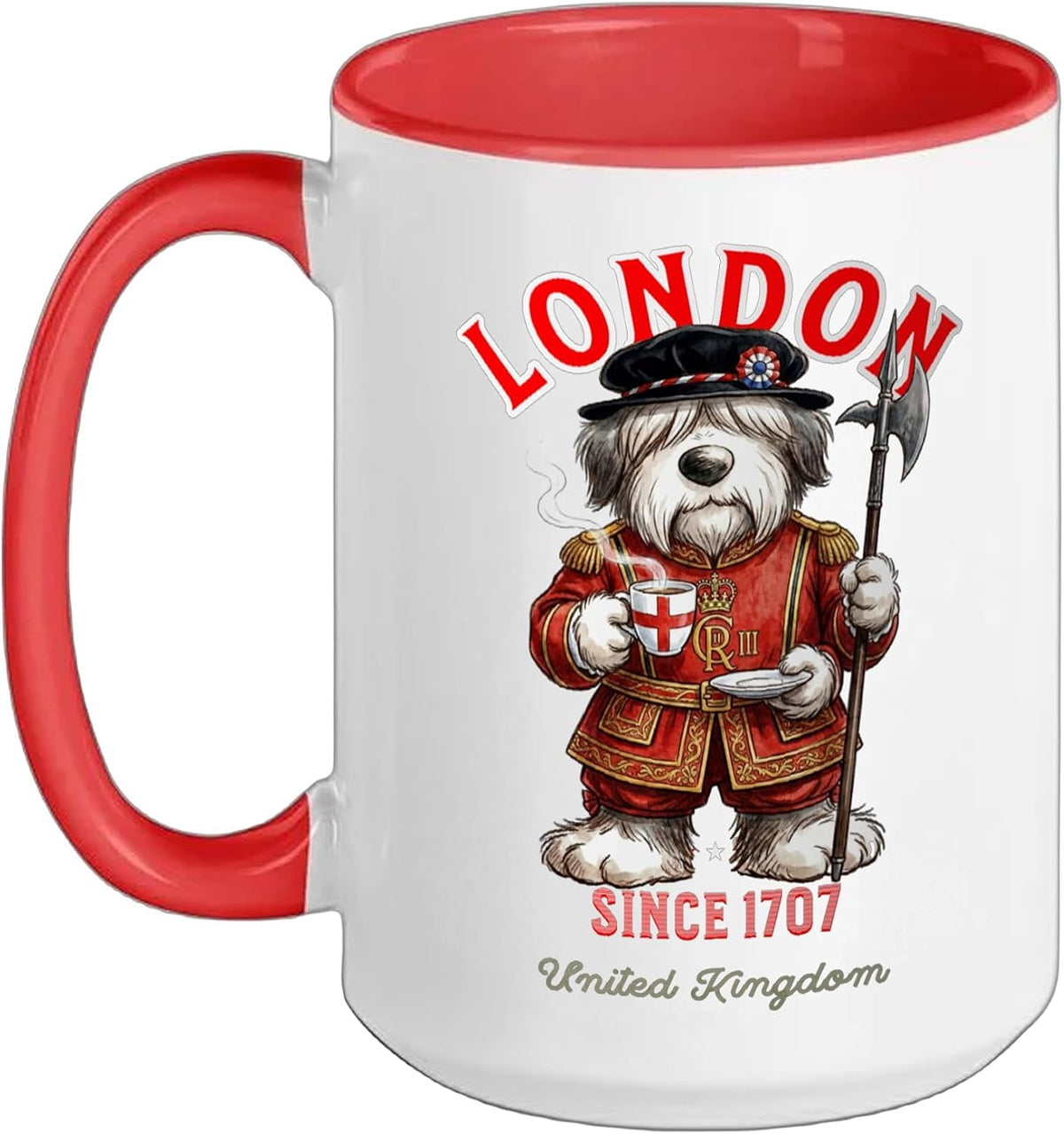 Cute Bobtail Dog Tower Of London Guardian England Ceramic Mug
