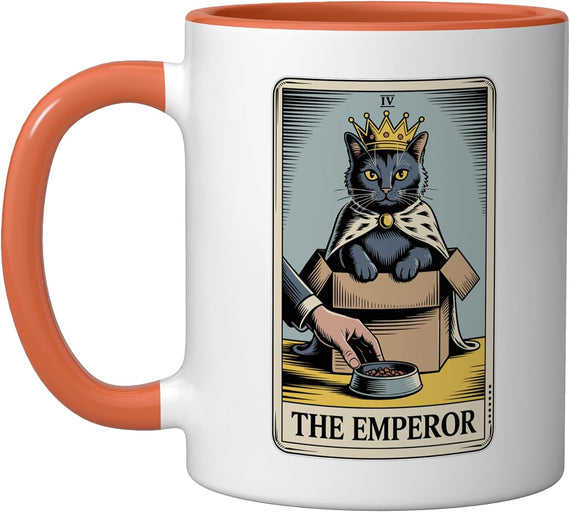 The Emperor Tarot Card Cat In Box Food Bowl Funny Cat Ceramic Mug