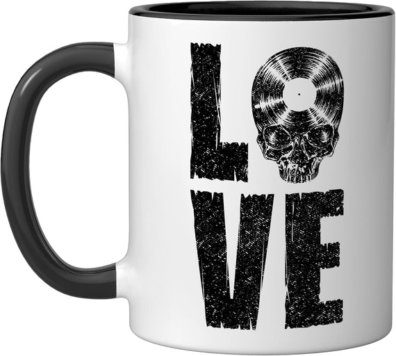I Love Vinyl Old School Record Collector Gothic Skull Ceramic Mug
