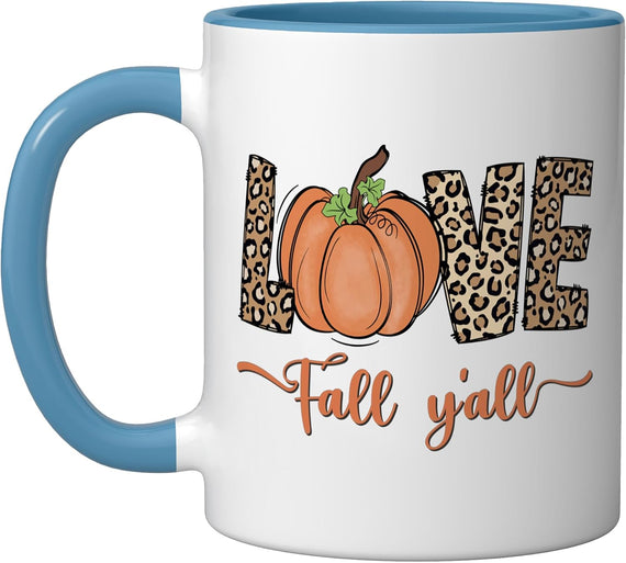 Love Fall Yall Leopard Pumpkin Patch Autumn Ceramic Mug