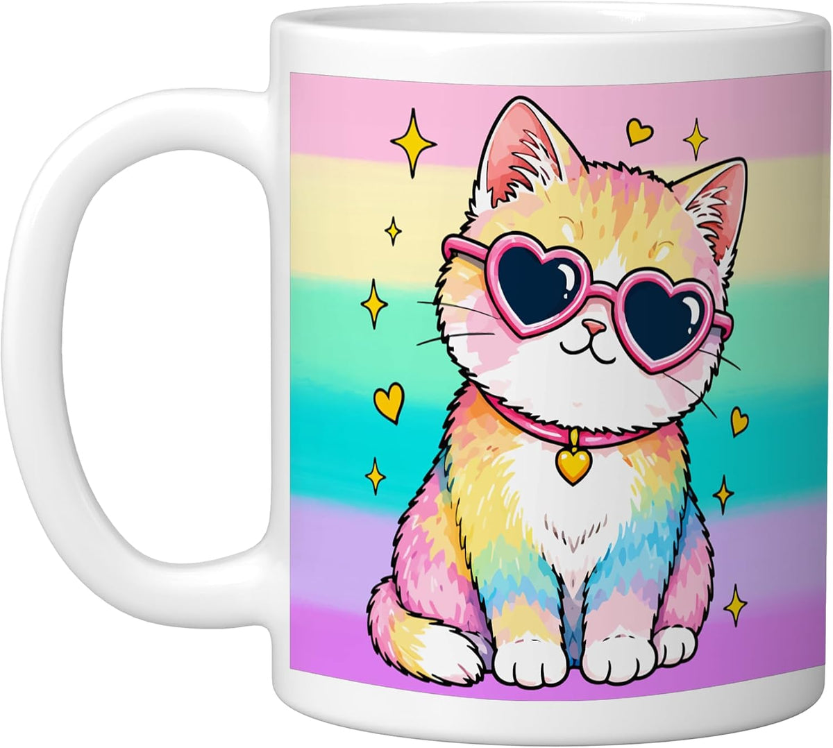 Kawaii Pastel Rainbow Cat Cute Kitten Ceramic Mug
