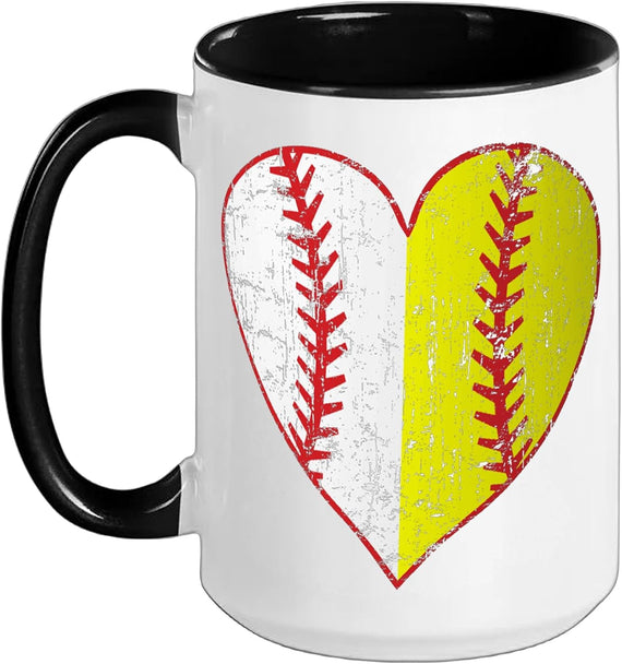 Primitive Play Ball Love Baseball Softball Mom Heart Ceramic Mug