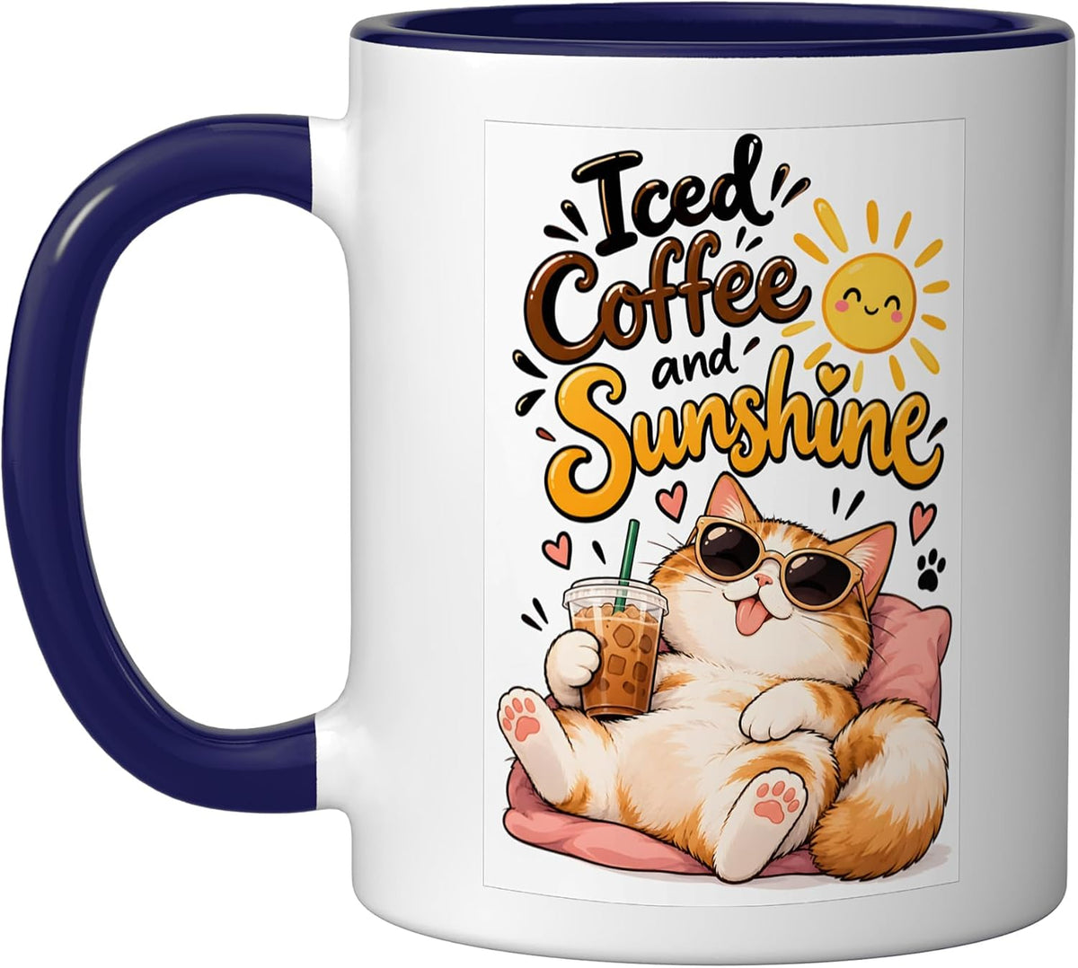 Iced Coffee And Sunshine Cat Ceramic Mug