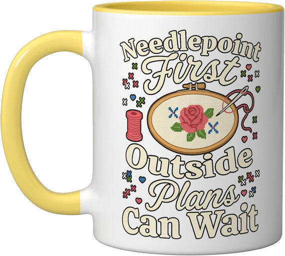 Needlepoint First Outside Plans Can Wait Needlepoint Lover Ceramic Mug