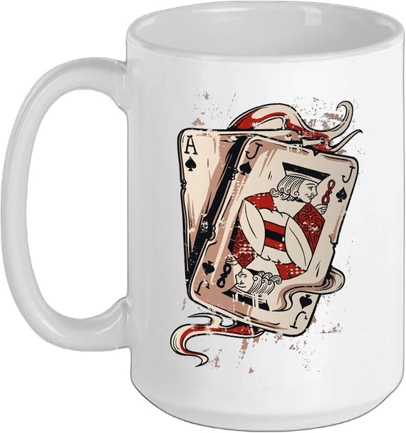 Ace And Jack Playing Cards Spades Retro Blackjack 21 Ceramic Mug