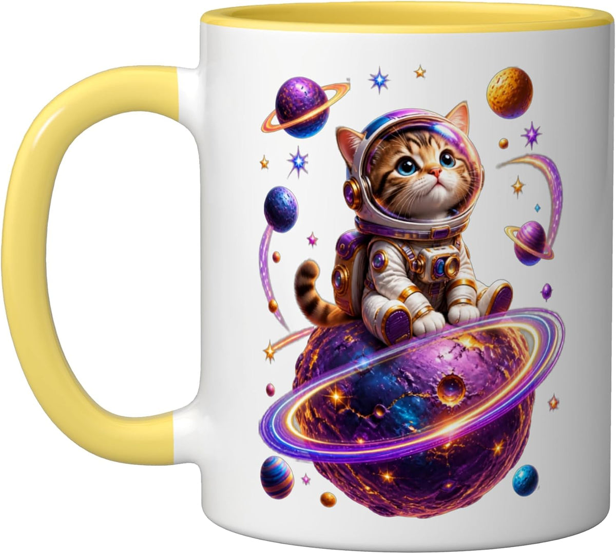 Cute Astronaut Cat Planet Space Adventure Stars Ceramic Mug