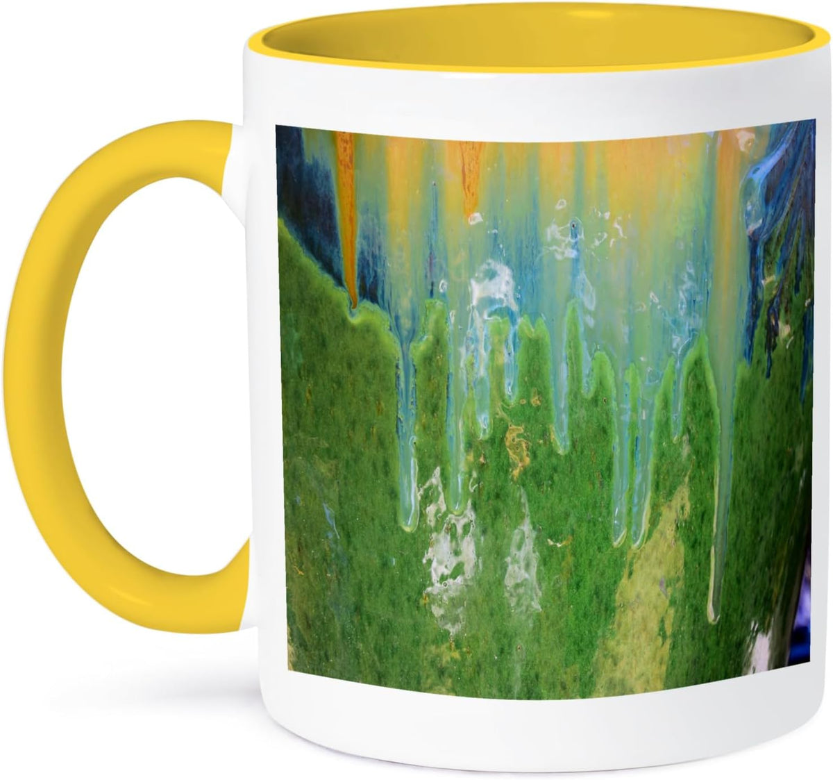 Golden Green & Blue Pottery Drips In Macro Ceramic Mug
