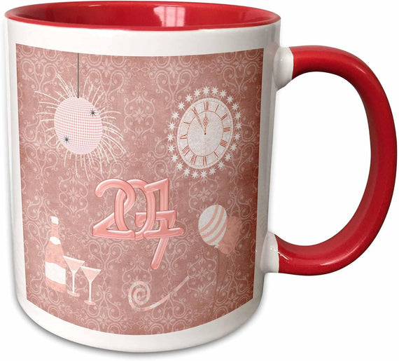 New Year Champagne Glasses Clock Red Ceramic Mug