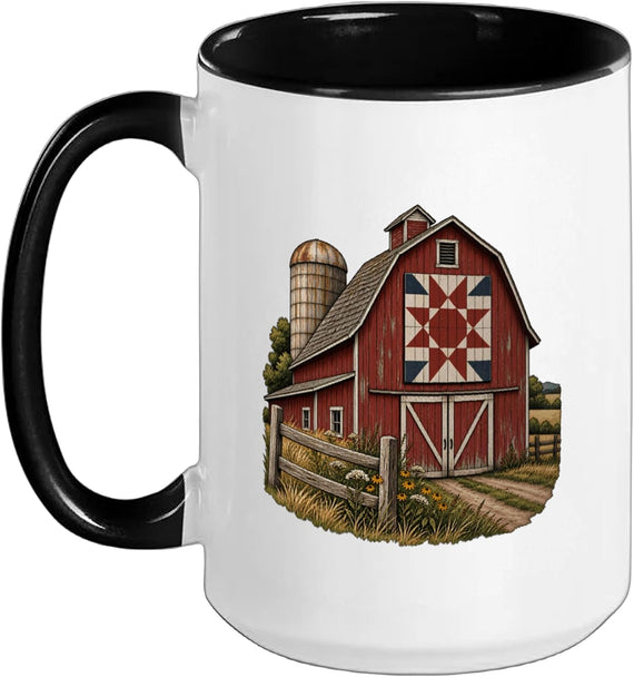 Red Barn Quilt Country Farmhouse Rustic Scene Ceramic Mug