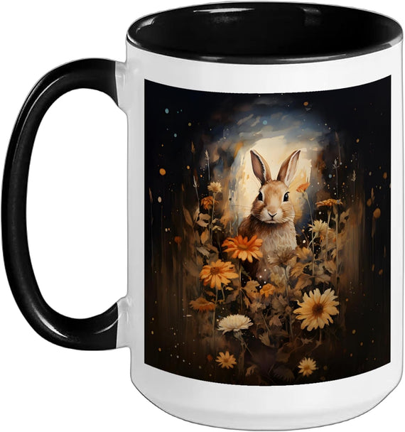 Rabbit In A Field Of Flowers Vintage Style Bunny Rabbit Ceramic Mug