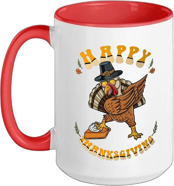 Pilgrim Turkey Pumpkin Pie Happy Thanksgiving Ceramic Mug