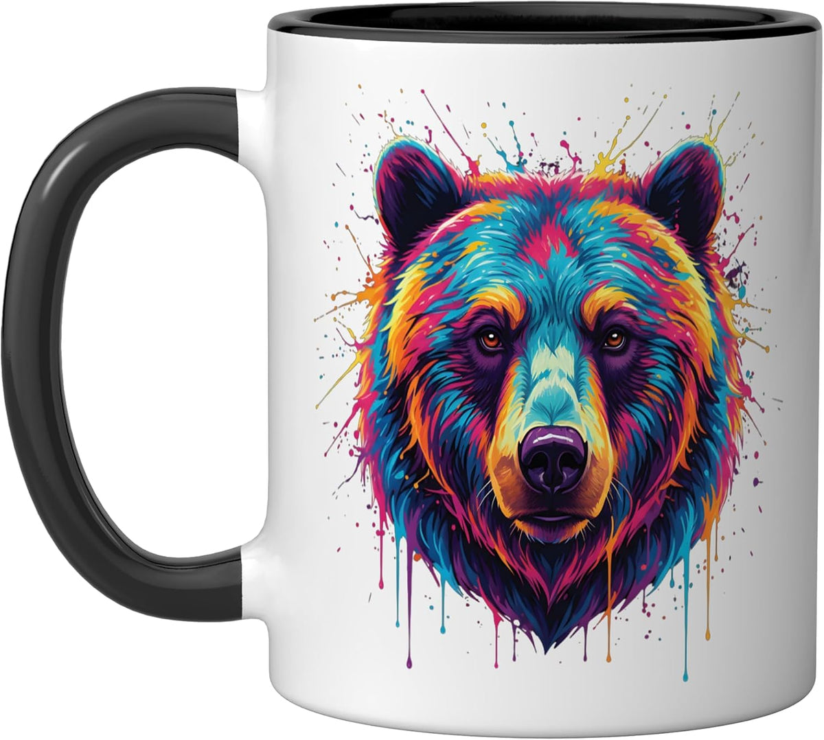 Vibrant Bear Splash Art, Colorful Watercolor Grizzly Bear Ceramic Mug