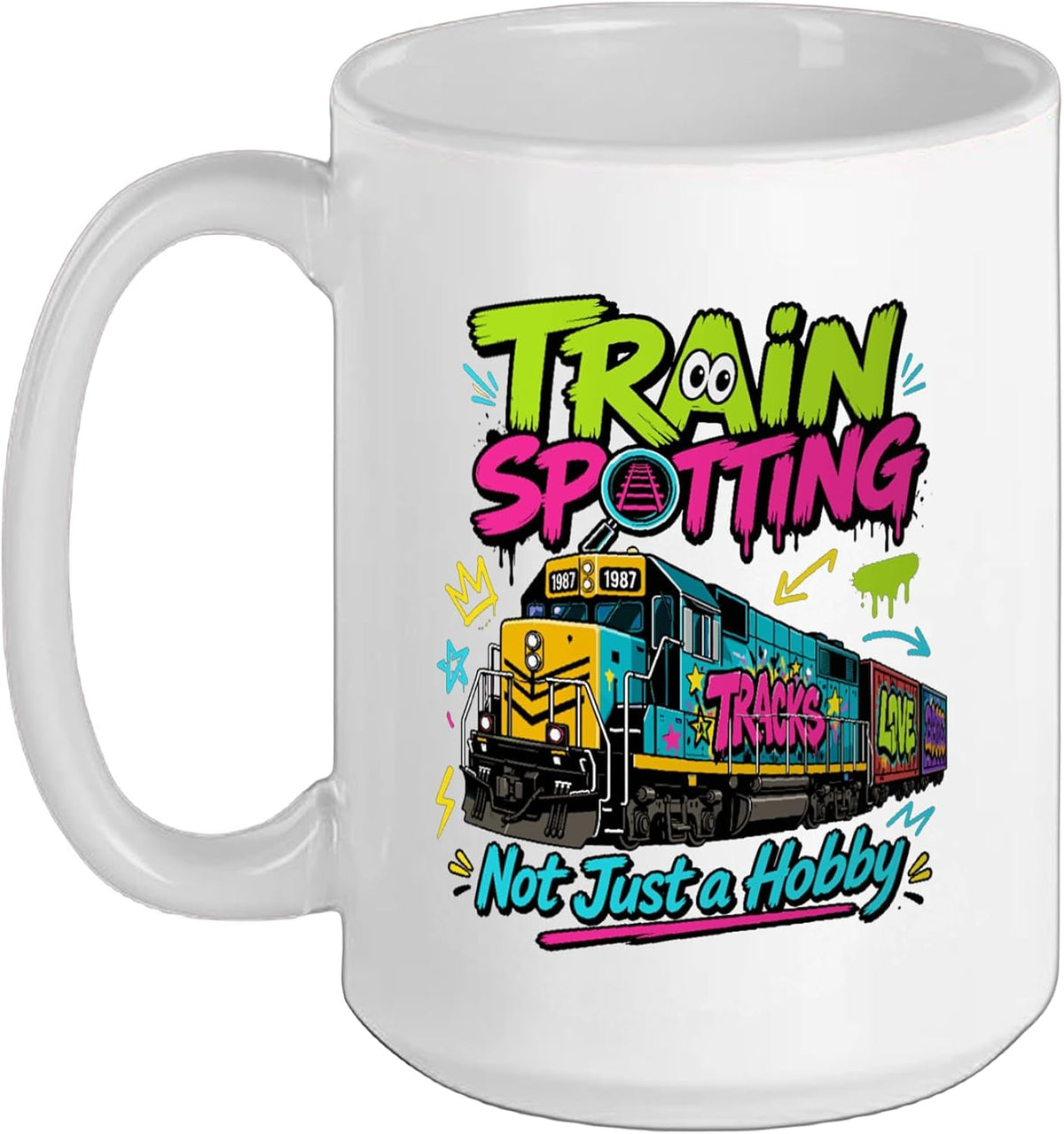 Train Spotting Retro 1987 Railfan Hobby Locomotive Ceramic Mug